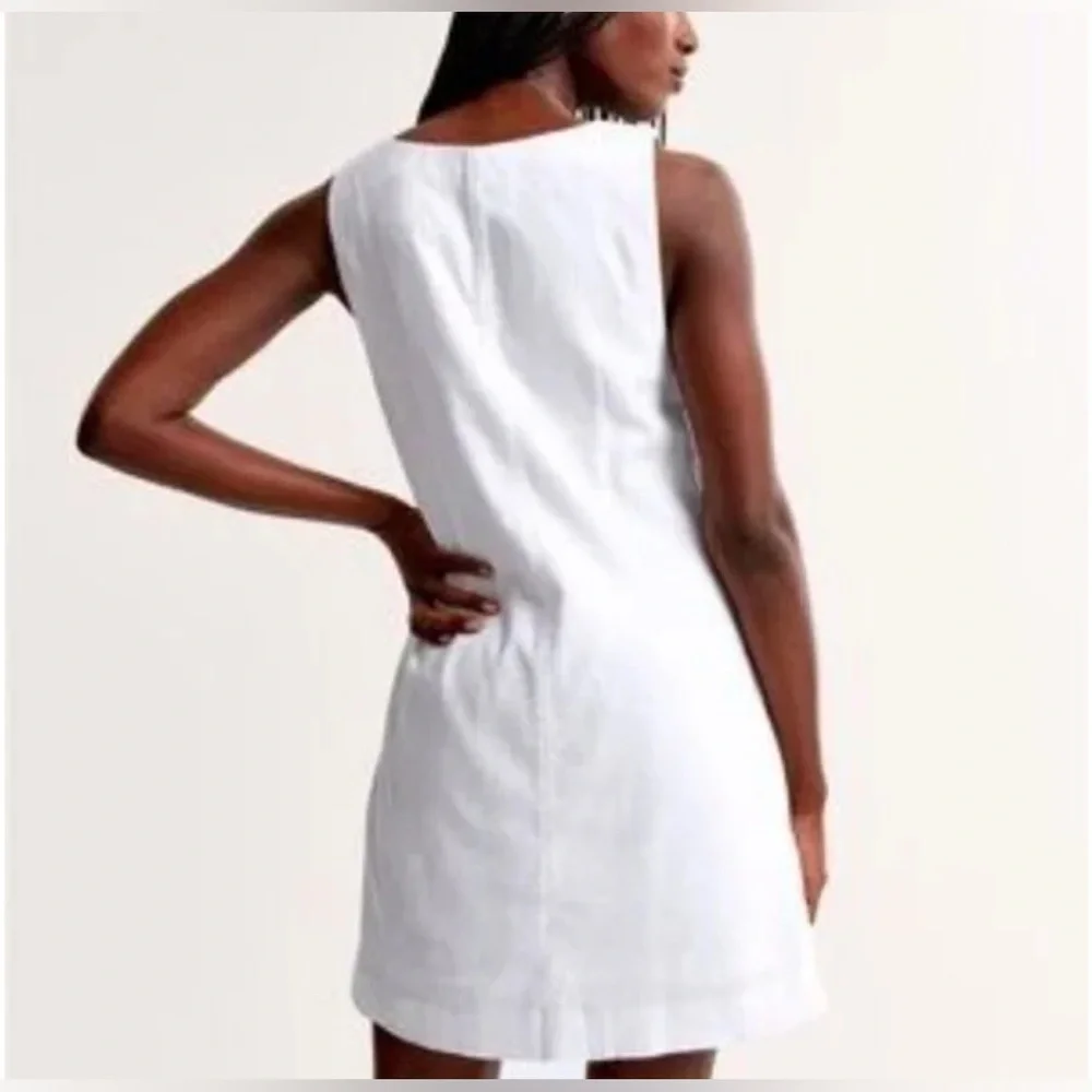 CREAM A&F Linen Blend Square Neck Mini Dress